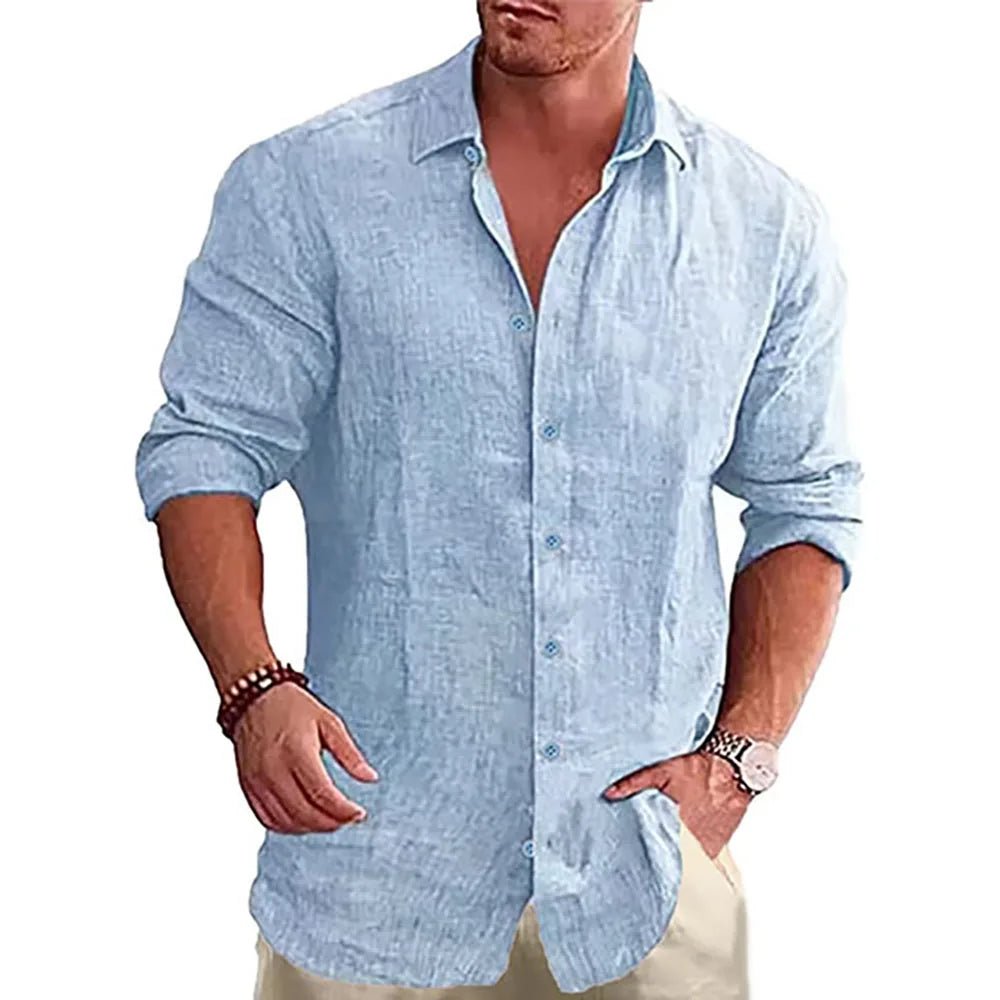 Men's Long Sleeve Shirt Suit Casual Simple Style Lapel Collar Lightweight Breathable Outfit Male Fashion Sets Spring Summer