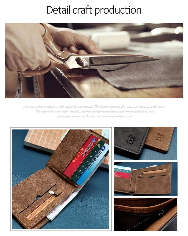New Business Men Wallets Small Money Purses Wallets New Design Dollar Price Top Men Thin Wallet with Coin Bag Zipper Wallet