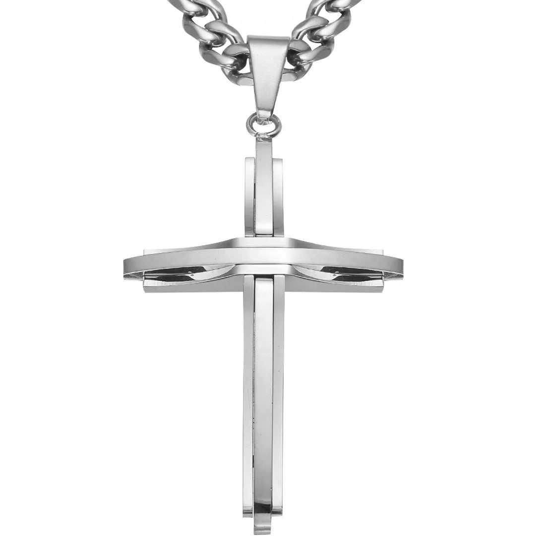 Vintage Cross Pendant Necklace Punk New Design Classic 316L Stainless Steel Curb Chain Men Women Necklace Jewelry