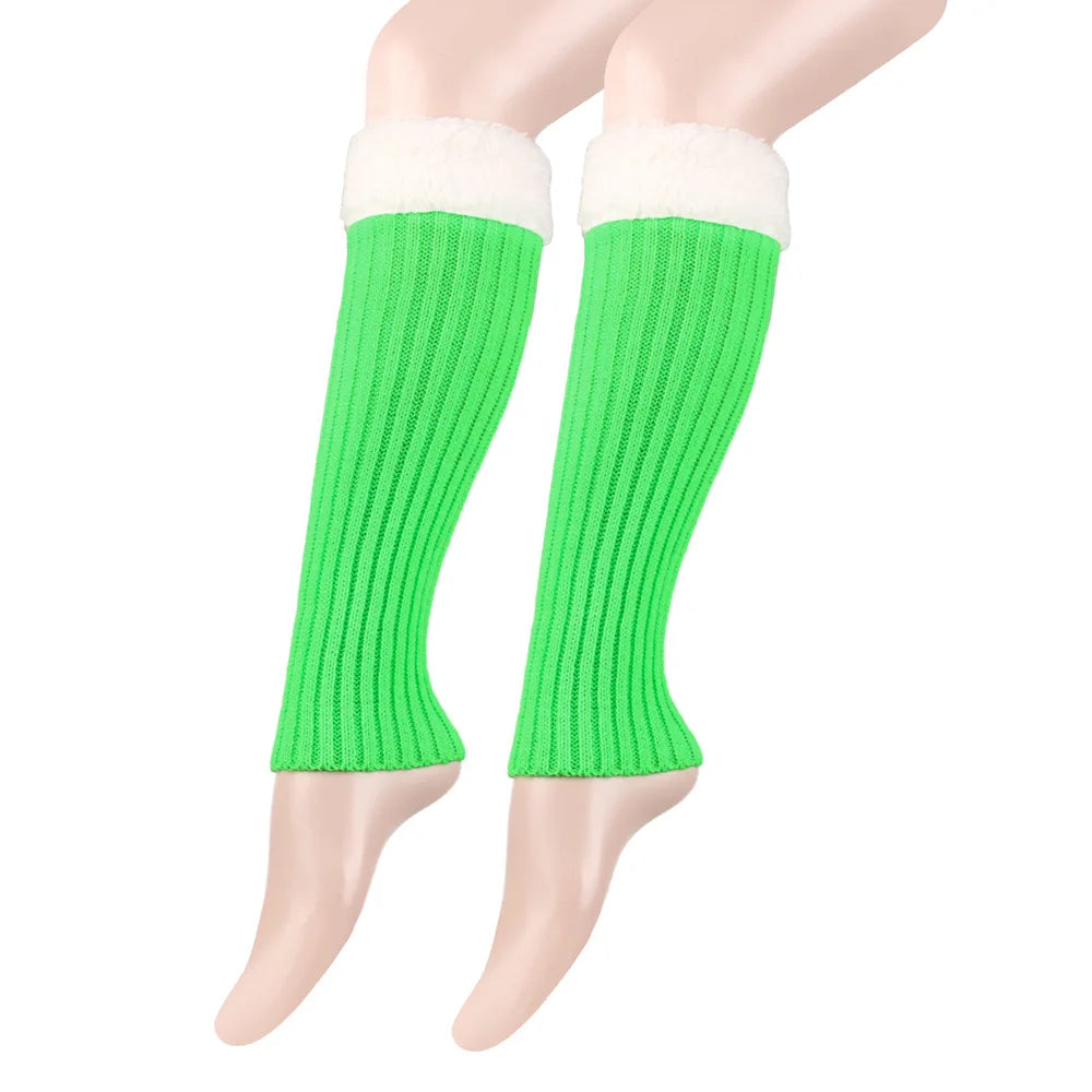 Winter Christmas Ladies Warm Ribbed Knit Leg Warmers Womens LegWarmers Polar Fleece Neon Colored Boot Cuffs for Festive Occasion