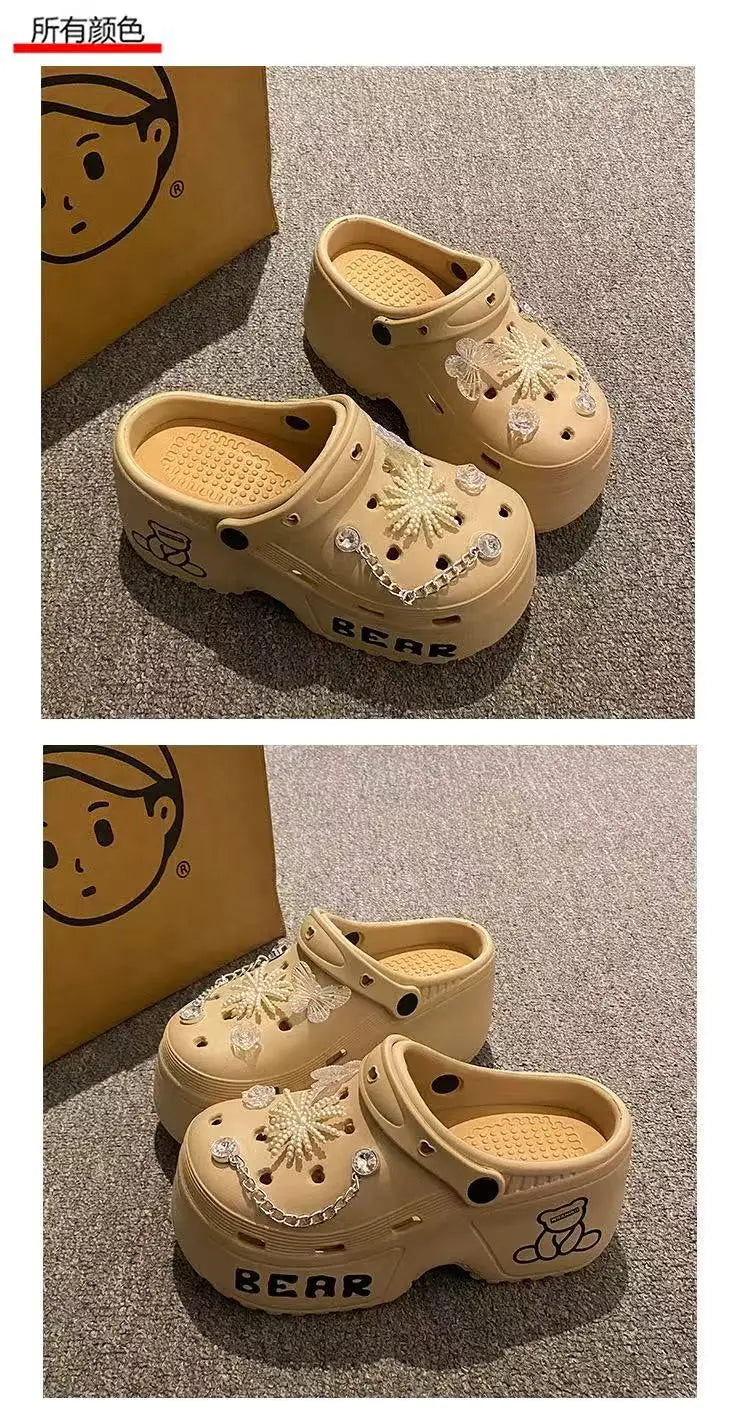 Women Slippers Cute Cartoon Platform Fashion Clogs Summer Shoes Woman Beach Slides Thick Bottom DIY Flower Female Street Sandals