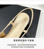 2025 New Medium Heel Woman 4cm Sandals Shallow Mouth Glossy Closed Toe Sandals One Word Buckle Temperament Summer Outdoor Shoes