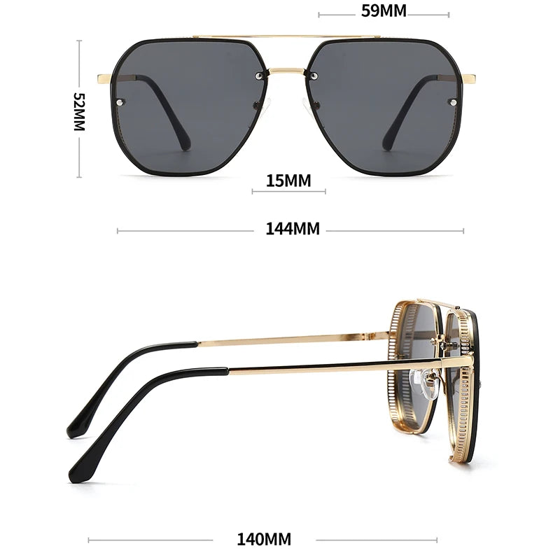 2023 Luxury Sunglasses For Men Women Brand Metal Big Frame Glasses Ladies UV400 Blue Black Sunglass Male Female Eyewear