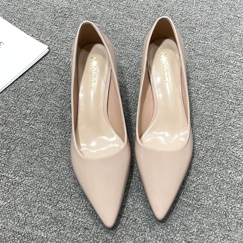 New Women's Shoes On Heels Elegant Medium High Heeled Ladies Pointed Toe 5cm Fashion Pumps For Woman Office Black Pink Red