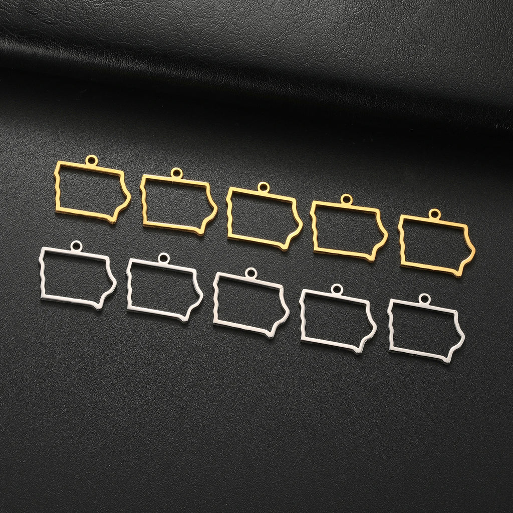 EUEAVAN 10pcs United States New York Washington State Map Pendant for Necklace Stainless Steel Charm DIY Jewelry Making Supplies