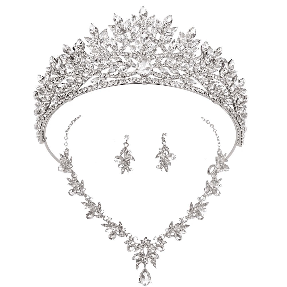 Tiaras and Crowns Bridal Jewelry Set for Women Necklace Earrings for Wedding Dress Accessory Crown And Jewelry for Brides