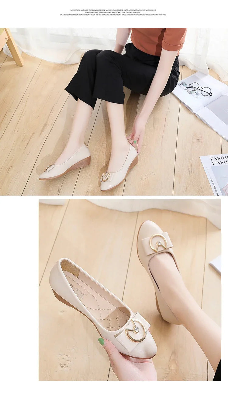 Flats Shoes Woman Foable Ballets Metal Buckle Bow Flats Lady Fall Shoes Girl Ballerina Dress Moccasin Rhinestone scintillation