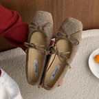 Flats Women's Loafers Shoes Shallow Suede Bow Fashion Shoes Square Toe Casual Dress Autumn 2025 Designer Cozy Zapatos De Mujer