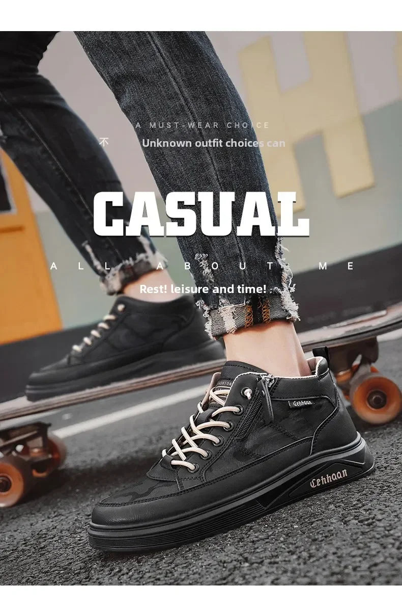 Men's Mid-top Shoes with Simple Solid Color Design Flat Bottom for All Seasons Durable  Anti-slip Lace-up Walking Casual Shoes