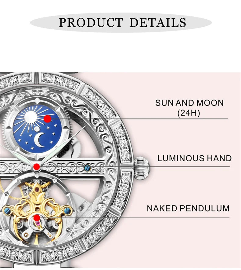 Women Automatic Mechanical Watch Top Brand Luxury Leather Waterproof Watches Ladies Skeleton Tourbillon Clock reloj mujer New