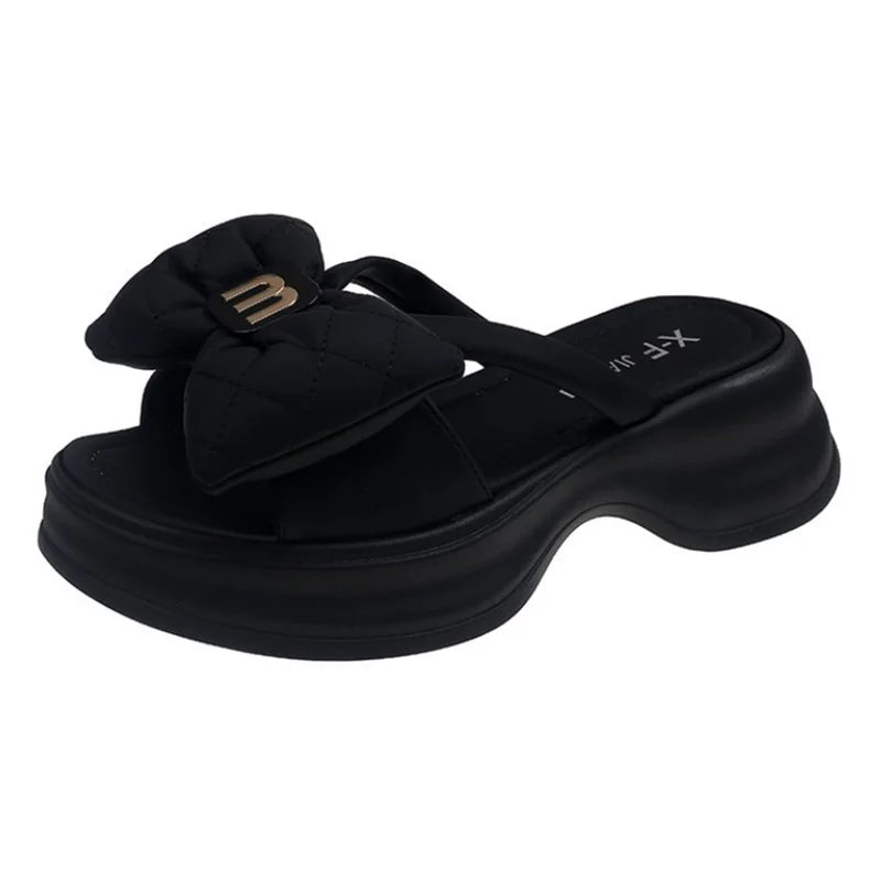 Women Slippers 2025 Summer Casual Shoes Versatile Thick Sole Women flip flop Outwear Bow Beach Slippers Sexy Slides tongs femme