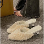 New Slippers Casual Shoes Woman Pink Slides Shallow Butterfly-Knot Med Cover Toe Fur Flip Flops Pantofle Luxury Plush Pumps