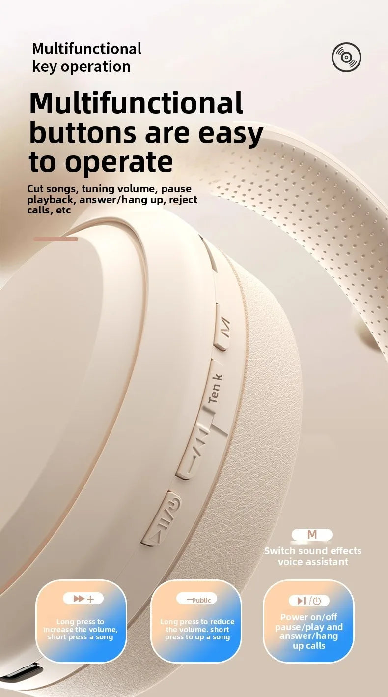 Wireless Bluetooth Headphones Over Ear HIFI Stereo Headsets Noise Reduction Sports Gaming Earphones Music Player with Mic gifts