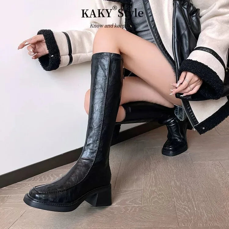 Women's High Boots High Heels Fashion Dress Shoes Chunky Luxury Woman Winter Boots 2025 Designer Knee High Chelsea Botas Mujer