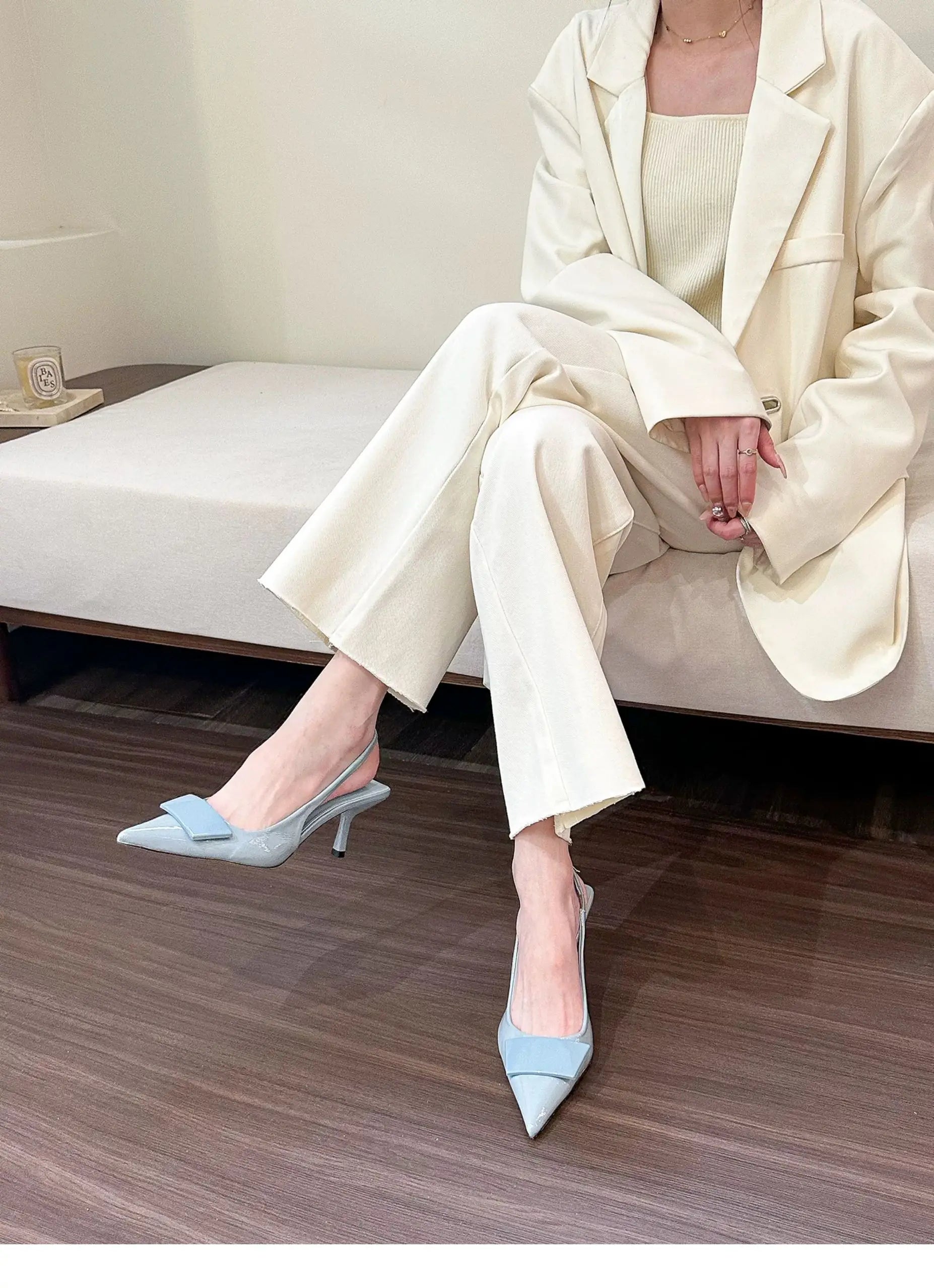 Womens Leather Slippers High Heels Shoes Party Pumps Woman Summer Sandals Women High Heel Slingback Sandal Shoes