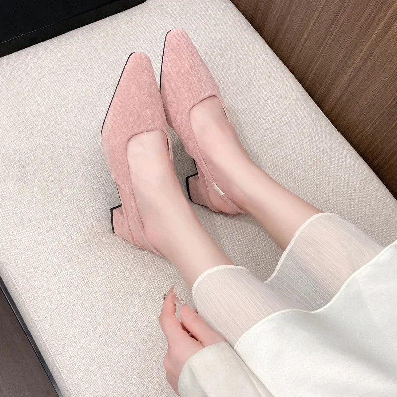 Women's summer sandals, fashionable suede design, sexy pointed-toe women's formal shoes, comfortable square-heeled women's shoes