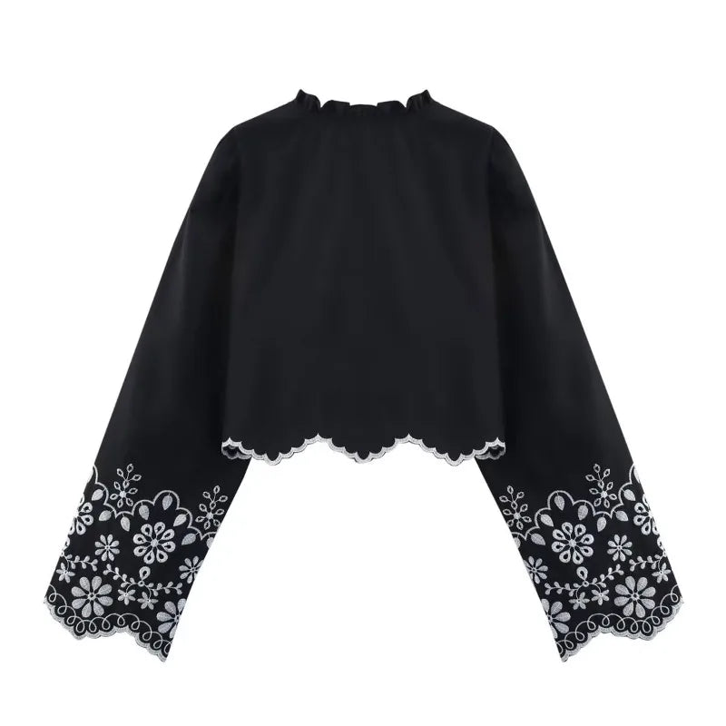Embroidered Blouse Top Boho Chic Hawaiian Summer Vintage Ruffle Crop Shirts Female Elegant Women's Shirt Tops Woman 2025