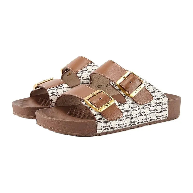 Women's Sandals Fashion Simple Beach Shoes Summer Ladies Outdoor Slippers Low Heel Massage Insole Comfortable