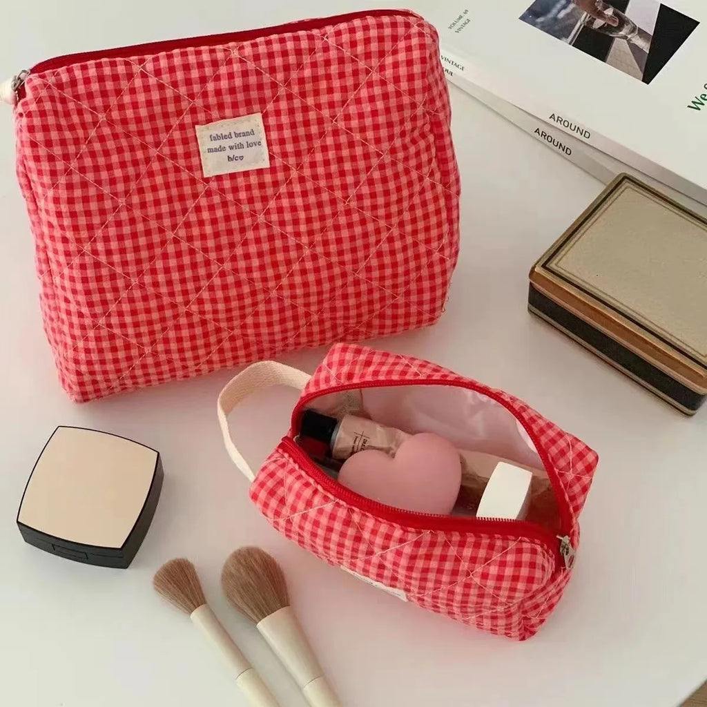 Large Capacity Cotton Makeup Bag Women Sweet Cosmetics Storage Bag Portable Travel Toiletry Bag Brushes Cosmetic Bag