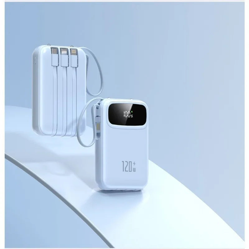 120W Power Bank Super Fast Charging 20000mAH Large Capacity 4 Cables Portable 22.5W Mobile Source Battery Mini