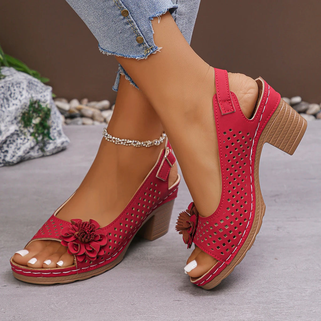 Women's Sandals 2025 Summer Classic Retro Slip-on Comfortable High Heels Breathable Non-slip Light Sandals for Women Mujer