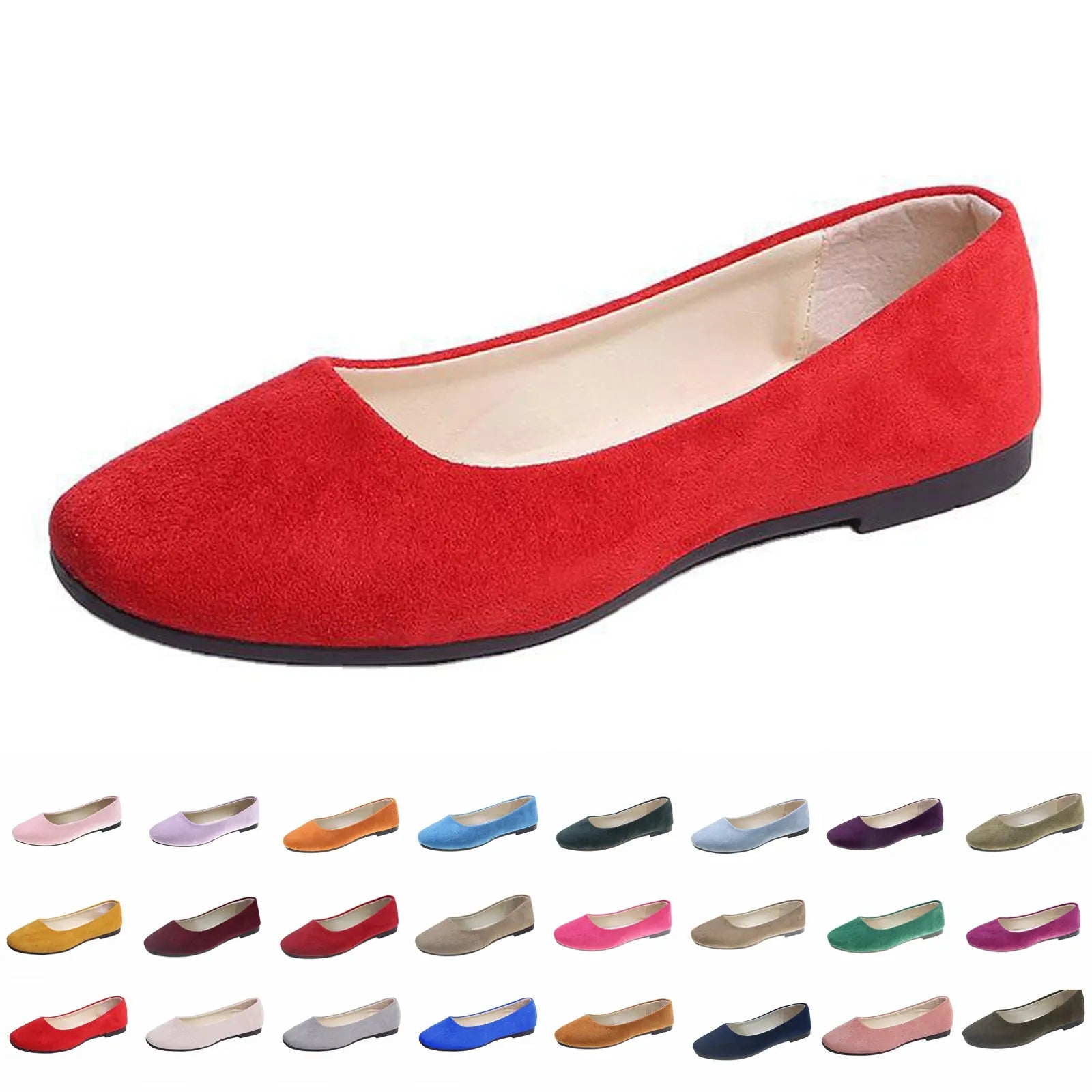 Woman Flats Casual Round Toe Cute Flats Flock Mocasines Ballerina Church Flats Female Suede Elegant Soft Sole Mom Shoes