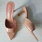 Women's Slippers 2025 New Summer Slim Heel Pointed Toe Worn with A Straight Drag Patent Leather High-heeled Slippers for Womens