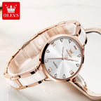 OLEVS 5872 Woman Watches Imported Japan Quartz Movement Waterproof Watch for Women Elegant Ceramic Strap Ladies Wristwatch Gifts