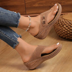 Woman Slippers Leather Non-Slip Soft Platform Shoes Flip Flops Summer Wedge Sandals Fashion Orthopedic Slippers Slides Women