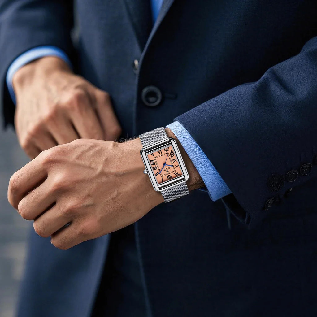 OGEDA Waterproof Couple Watches Casual Fashion Quartz Stainless Steel Leather Strap Square Dial Men's And Women's Lover Watch