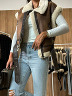 Women Winter Faux Suede Vest Sleeveless Zipper Up Fleece Sherpa Lined Jacket Fashion Solid Color Casual Outerwear Coat!