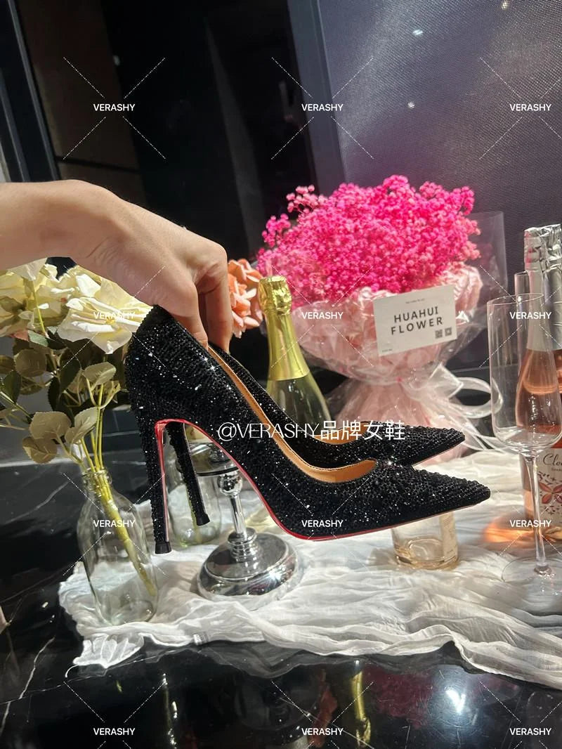 High Heels Women Star Style Sexy Red sole luxury Brand  Woman High Heels Pointed toe glitter Pumps elegant Party Shoes