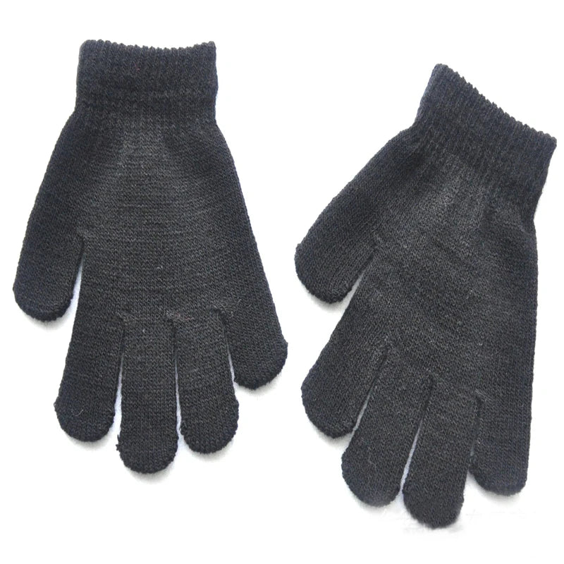 Winter 4-11 Year Old Children's Writing Cold-proof Warm Gloves Solid Color Knitted Wool Acrylic Full-finger Split-finger Gloves