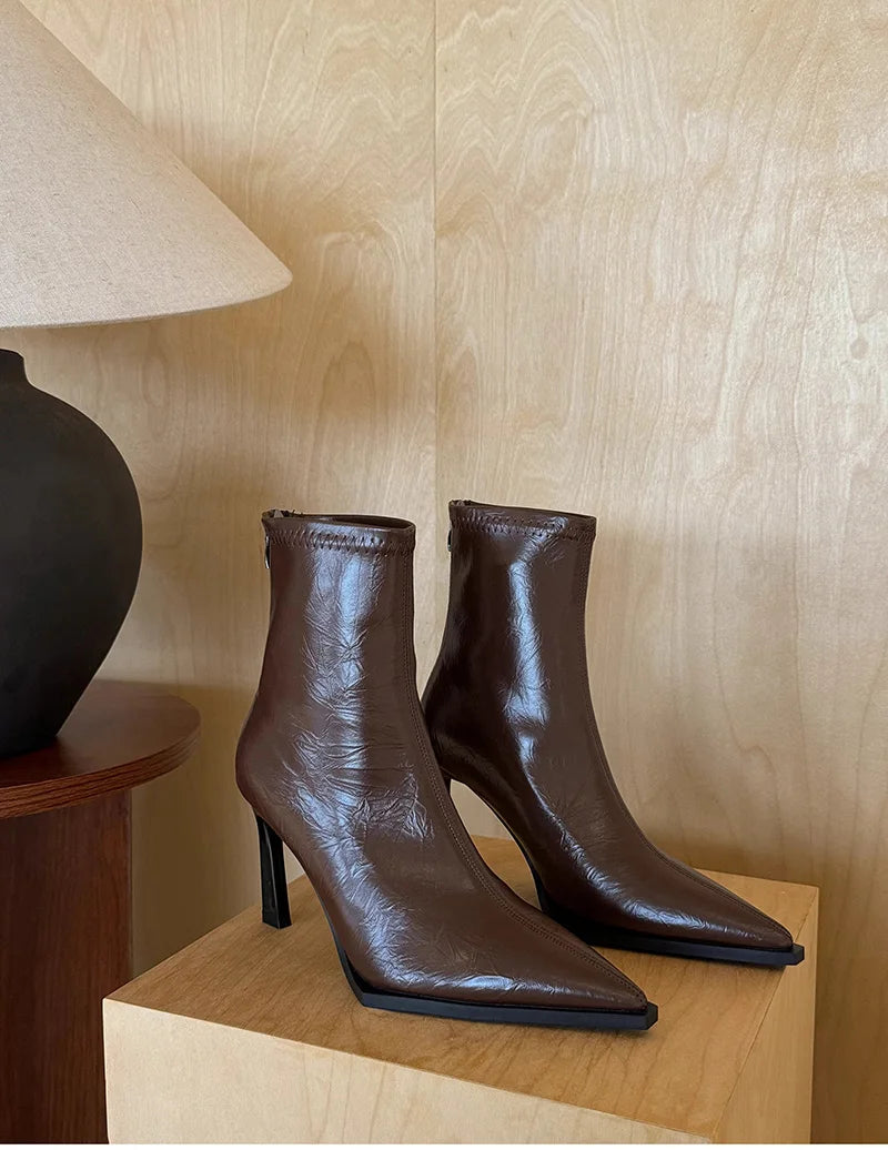 High Heel Women Ankle Boots Fashion Pointed Toe Autumn Winter Ladies Elegant Mordern Short Booties
