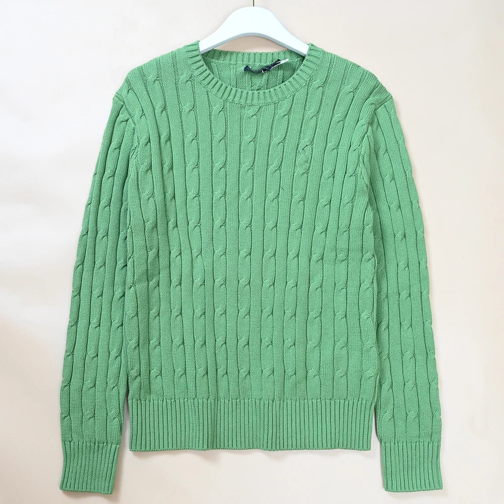 New Women's Embroidered Logo Simple Twisted Design Casual  Color round Ne Long Sve Knitted Sweater Autumn Winter