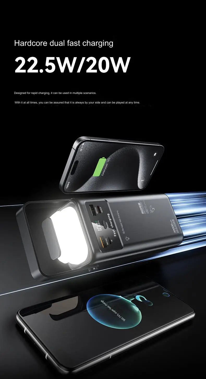 Portable outdoor emergency Power banks smartphone Backup Power 50000mah with built-in cable Powerbank 50000mah camping light