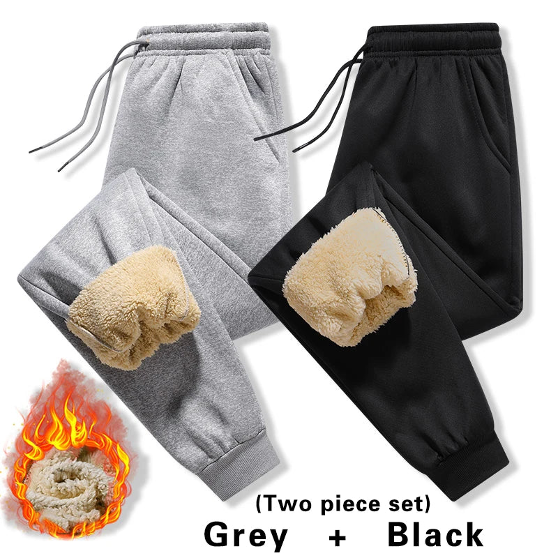 Pants for men in autumn and winter, thickened with fleece for outerwear, casual pants, warm lamb wool sports sweatpants