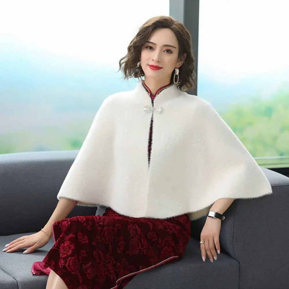Autumn Winter  Warm Imitation Mink Velvet Shawl Thicken Elegant Short Sweater Shawl Luxury Outerwear Coat  Women Gift