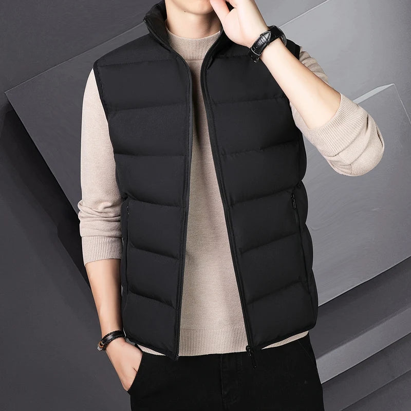 Autumn Winter Warm Vest Standing Collar Windproof Simple Solid Color Thin High Trend All Quality Fabric Comfortable Breathable