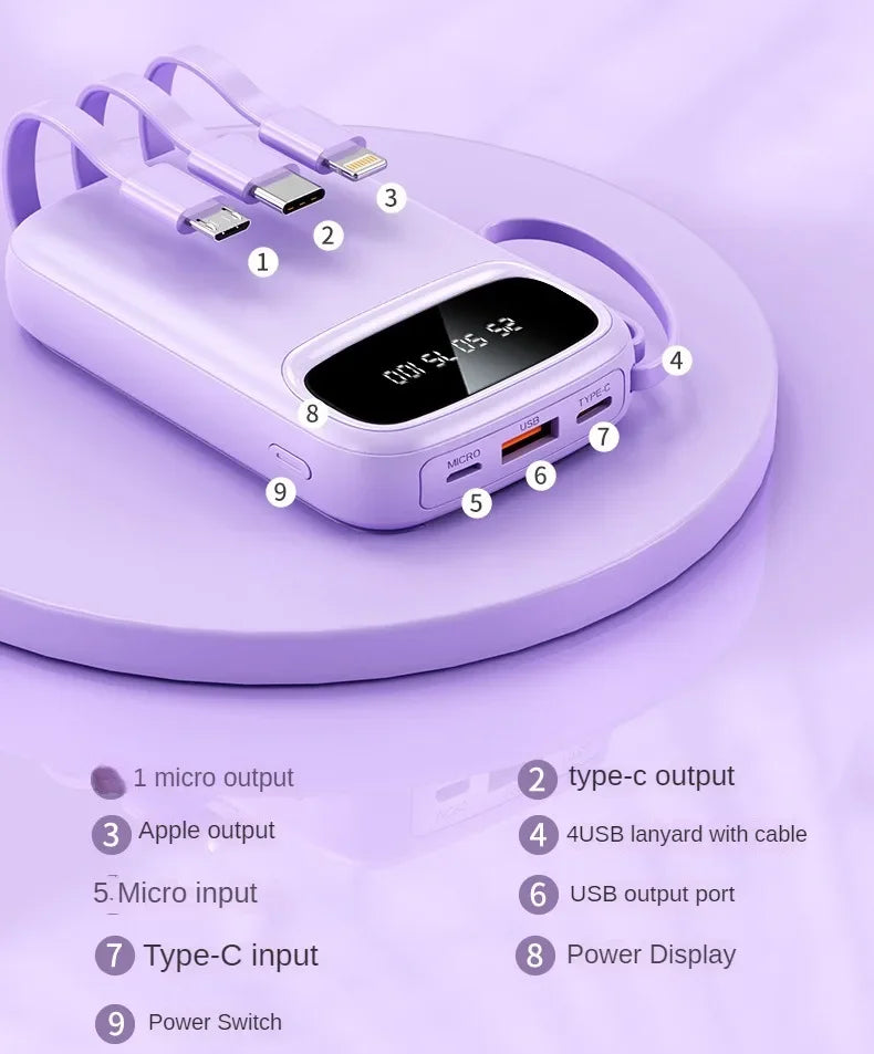 BCAK/ flagship store 200000 Milliampere Wholesale Power Bank with Built-in Cable, Mini, Portable, Fast Charging Mobile Power Sup