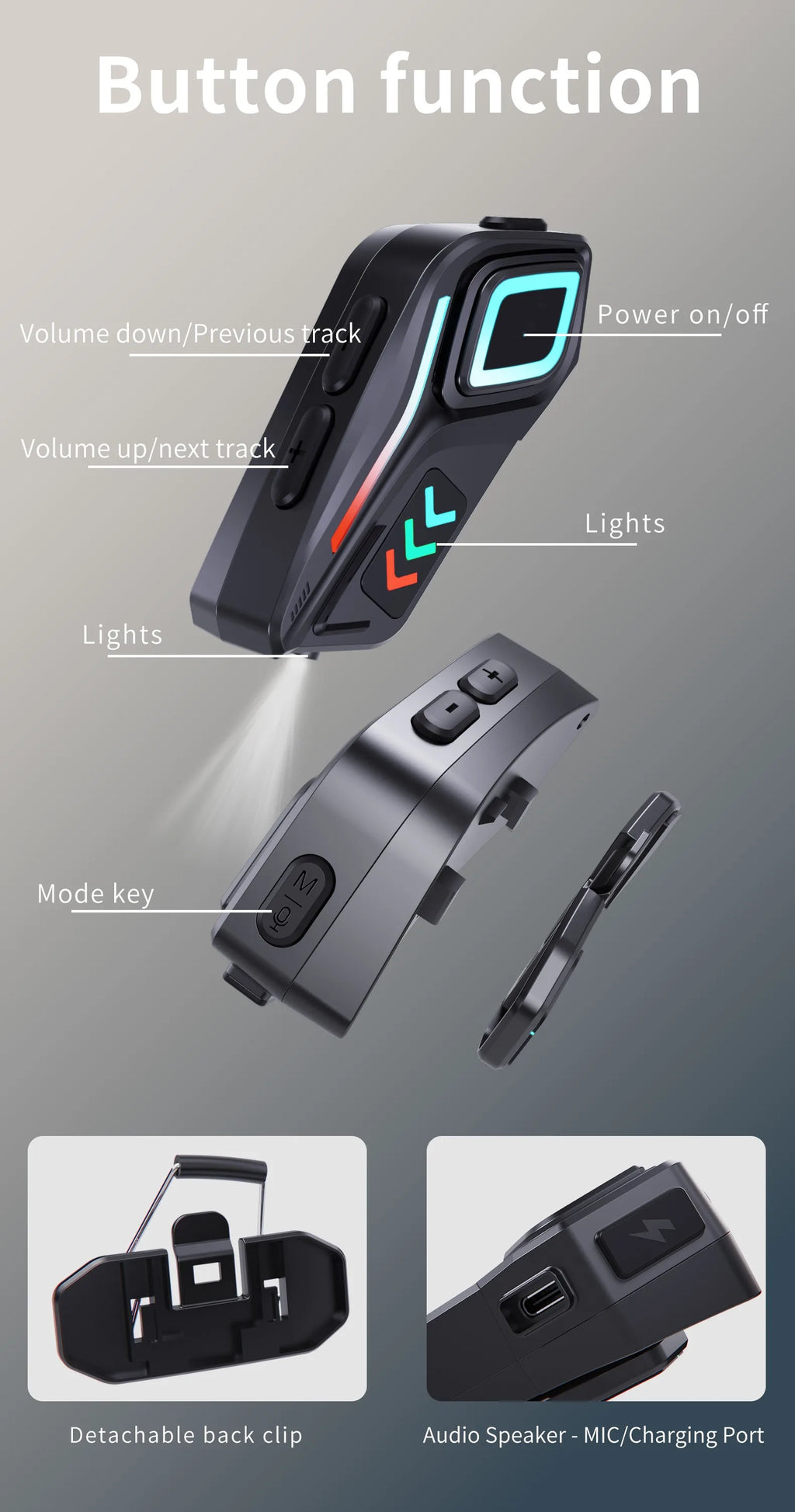 Hands-Free Music Riding Waterproof Noise Cancelling Bluetooth Motorcycle Intercom Helmet Headset