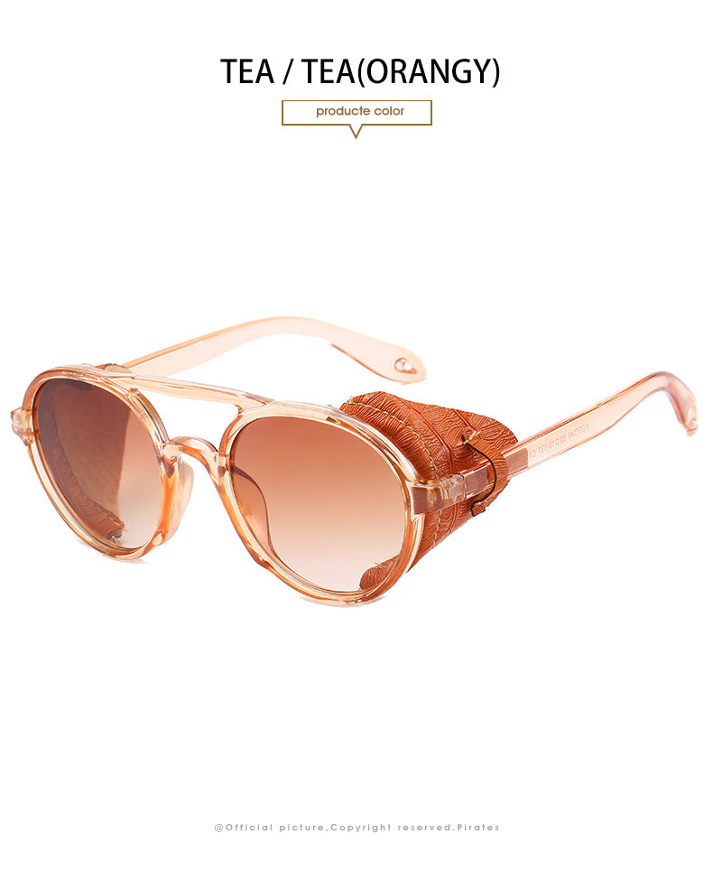 2022 Steampunk Googles Men Retro Punk Round Sunglasses Brand Design Double-bridge Windshield Hiking Driving Shades Eyewear UV400