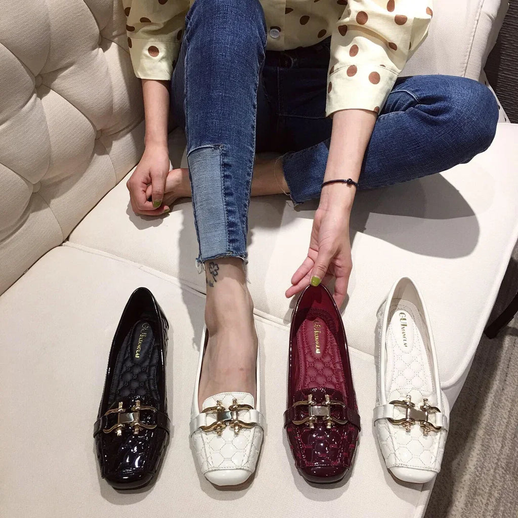 Woman's Flats Casuales for Female Soft Bottom Comfortable Square Head Single Shoes White Black Red Ladies Spring Autumn Loafers