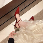 2025 New Design High Heels Woman Pumps Buckle Strap Mules Slippers Sexy Pointed Toe Wedding Banquet Female Shoes