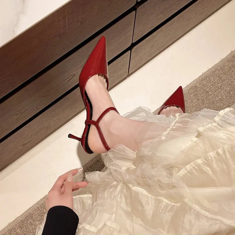 2025 New Design High Heels Woman Pumps Buckle Strap Mules Slippers Sexy Pointed Toe Wedding Banquet Female Shoes
