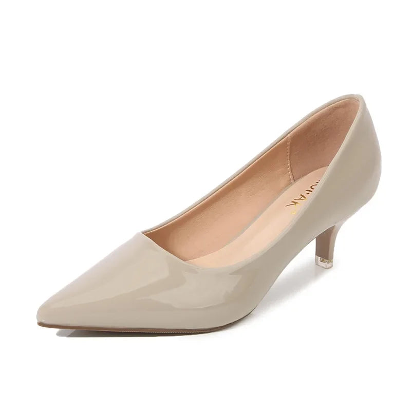 New Women's Shoes On Heels Elegant Medium High Heeled Ladies Pointed Toe 5cm Fashion Pumps For Woman Office Black Pink Red