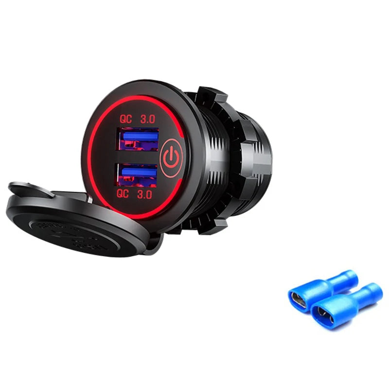 Quick Charge 3.0 Dual USB Fast Car Charger Socket Accessories Waterproof 12V/24V QC3.0 Power Outlet with Touch Switch&Led Light