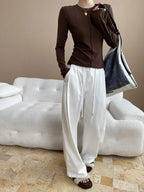 Women's casual stitching slim fit shoulder slimming base long sleeved T-shirt