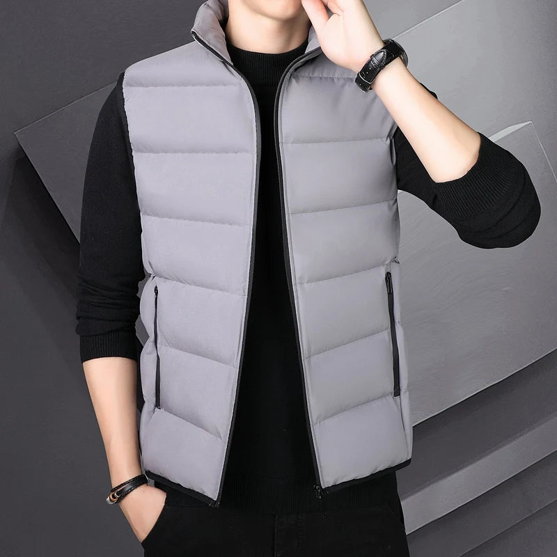 Autumn Winter Warm Vest Standing Collar Windproof Simple Solid Color Thin High Trend All Quality Fabric Comfortable Breathable