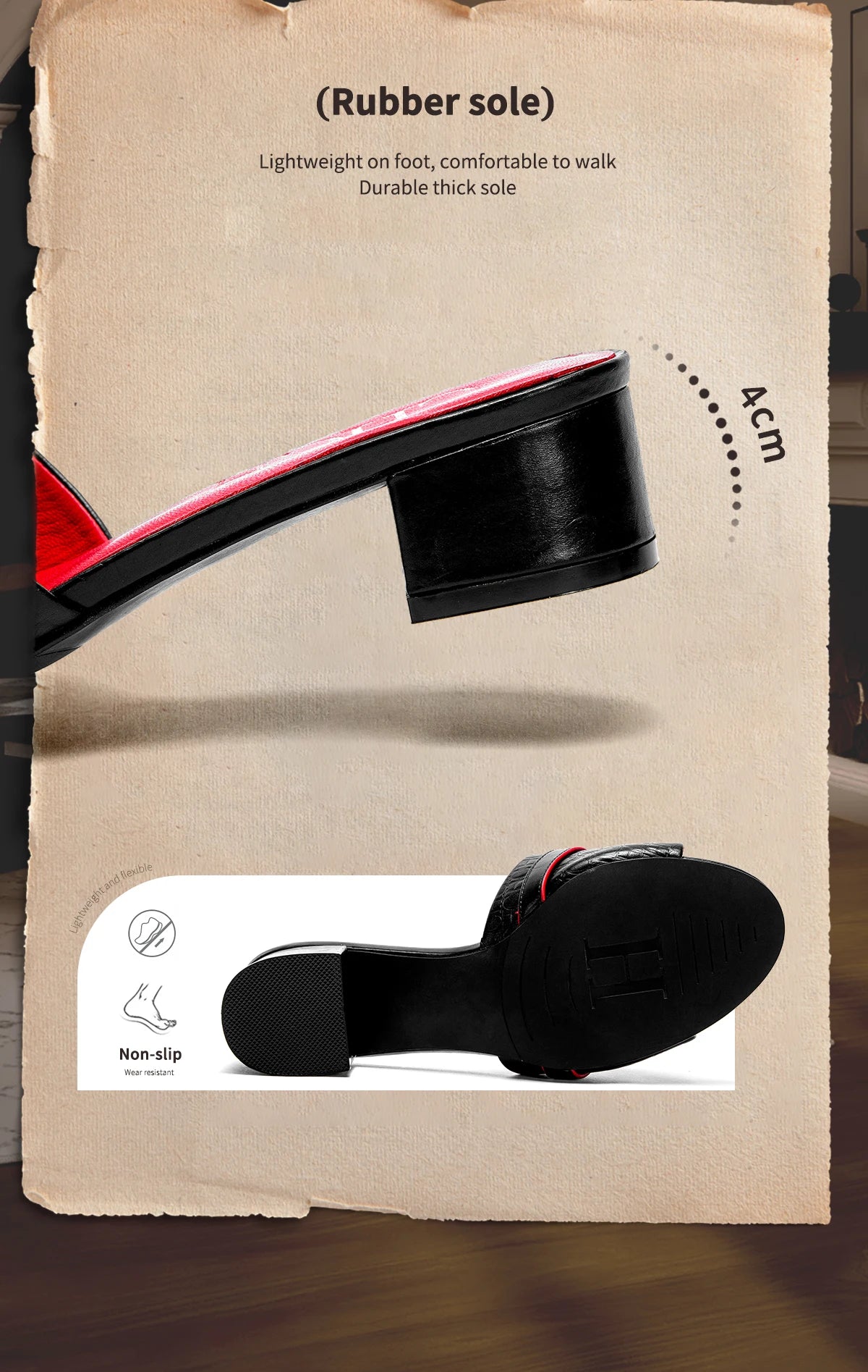 Women's Slippers 2025 Luxury Brand New Retro Design Mid Heel Red Black Slippers Casual Shoes